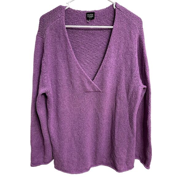 Purple Eileen Fisher Knit V Neck Sweater Size XL Preppy Sustainable Office - Picture 1 of 2